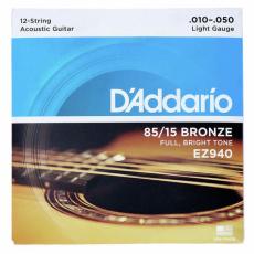 Daddario EZ940 85/15 Bronze 12-String Acoustic Guitar Strings, Light, 10-50