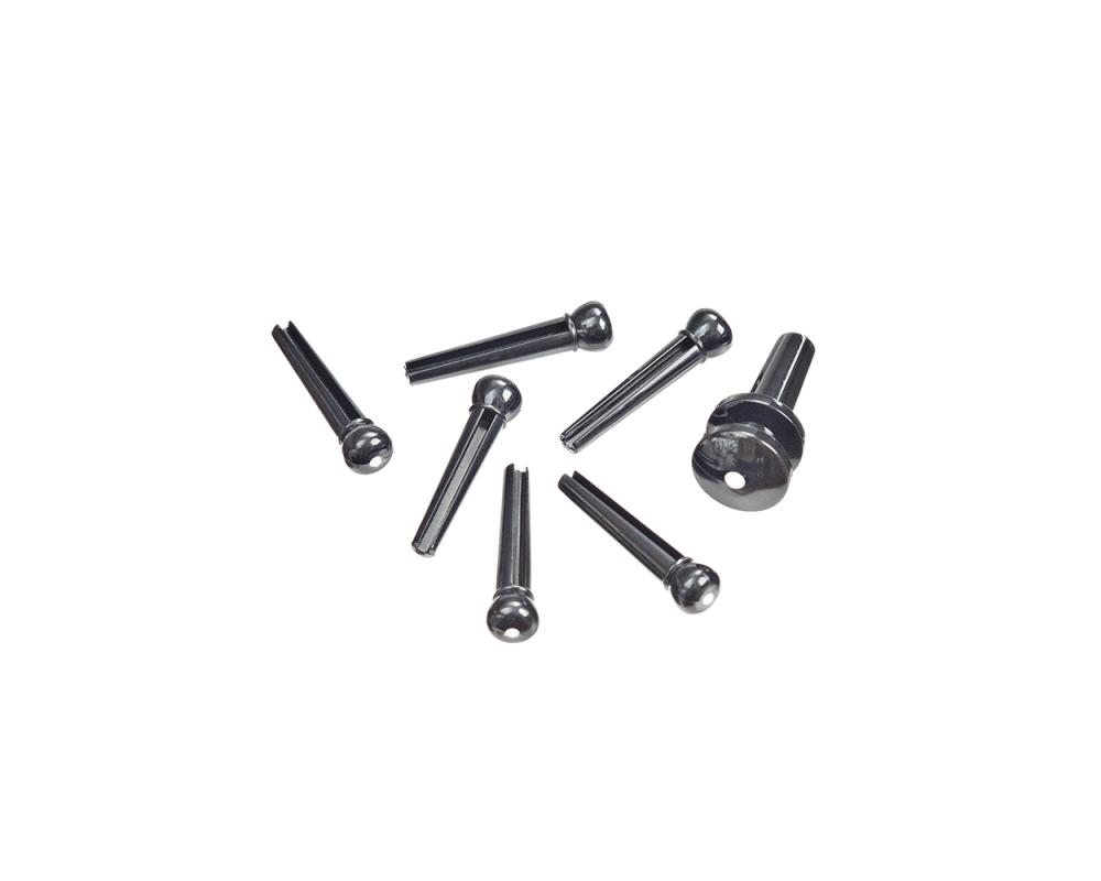 Daddario Injected Molded Bridge Pins with End Pin, Set of 7, Ebony, Ivory Dot