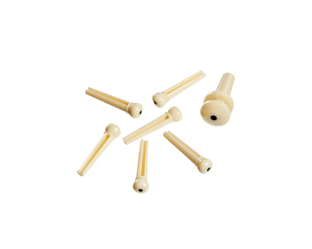 Daddario Injected Molded Bridge Pins with End Pin, Set of 7, Ivory, Ebony Dot