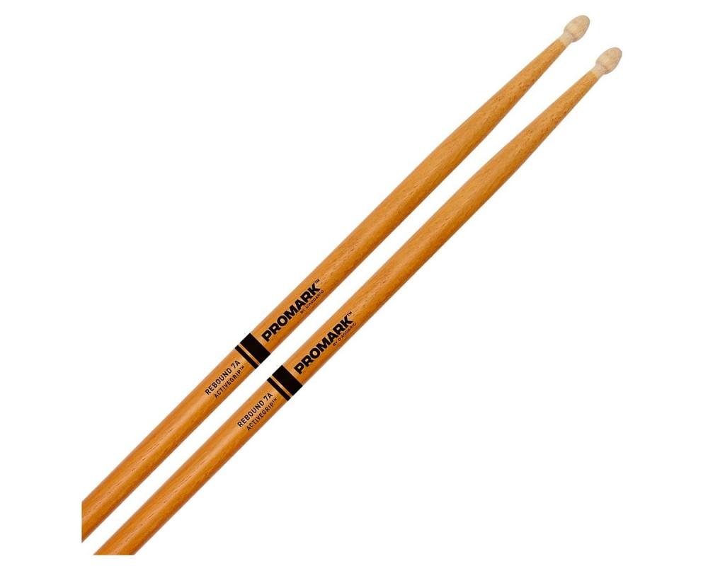 Promark R7AAGC Rebound 7A ActiveGrip Clear Hickory Drumstick, Acorn Wood Tip