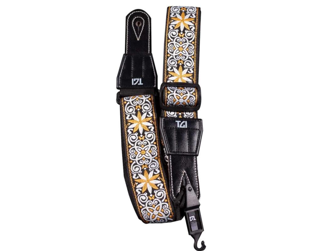 TGI Guitar Strap Woven Cotton Persian Stitch Gold