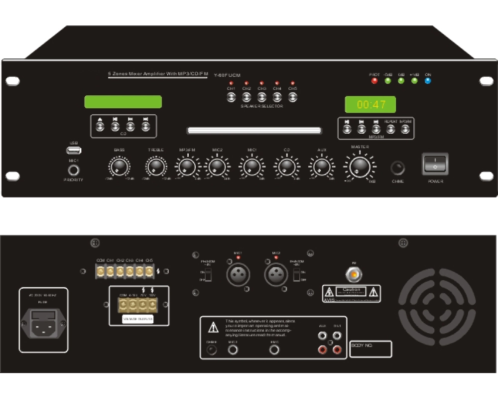 Art System Y-500FUCM, 5 zonas, usb, cd, radio,4-16ohm,70/100v 520w