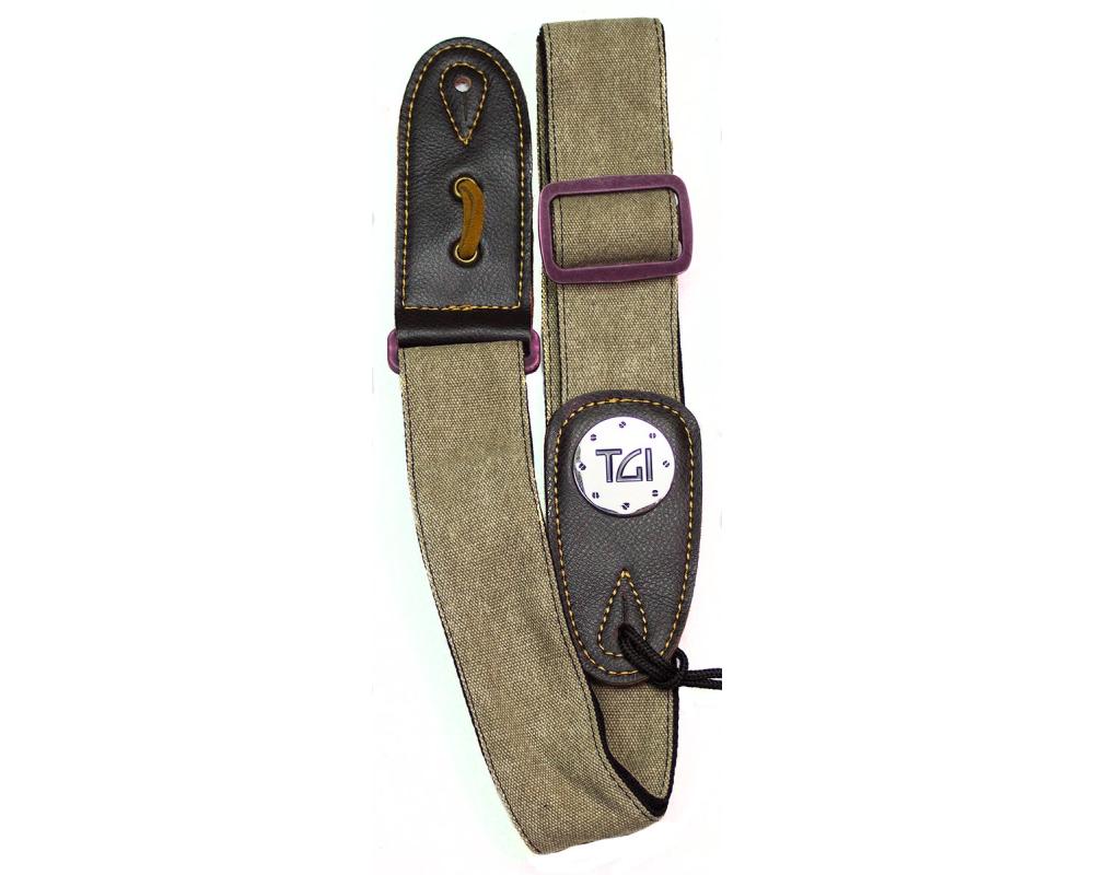 TGI Guitar Strap Woven Beige Denim Purple Buckle